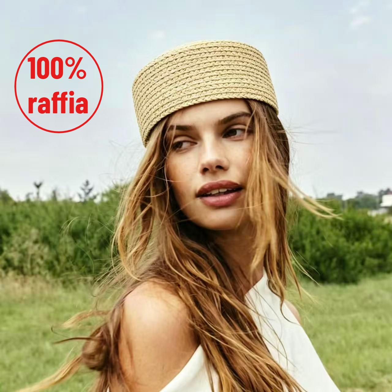 Yiran Dayang Hat Women's Summer Travel 100% Raffia Hand Woven Sun Hat Natural Wheat Straw Fashion Elegant Pillbox Hat Wedding Party Flat Top Berets 56-58Cm