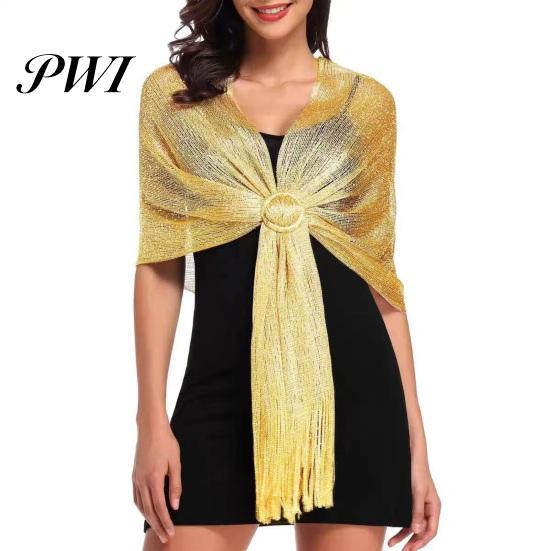 Metallic Wire Shawl Women Sparkling Bridesmaid Scarves 1920s Style Wraps with Scarf Button Wedding Party Accessories Outdoor Homecoming Dance