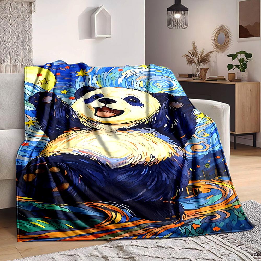 1pc Panda Night Lightweight Flannel Blanket, Comfortable and Warm Blanket, for Office and Camping Sofa Bed, Livingroom203