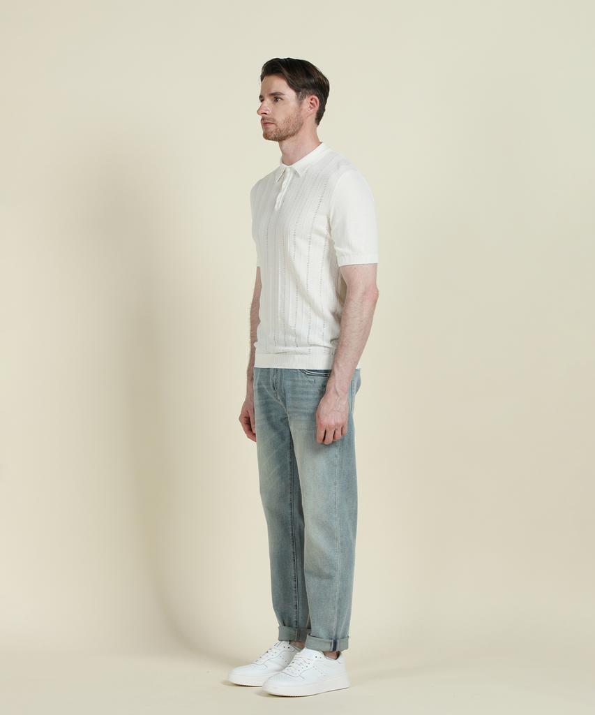 PANICALE Ivory Striped Short-Sleeve Polo Knit