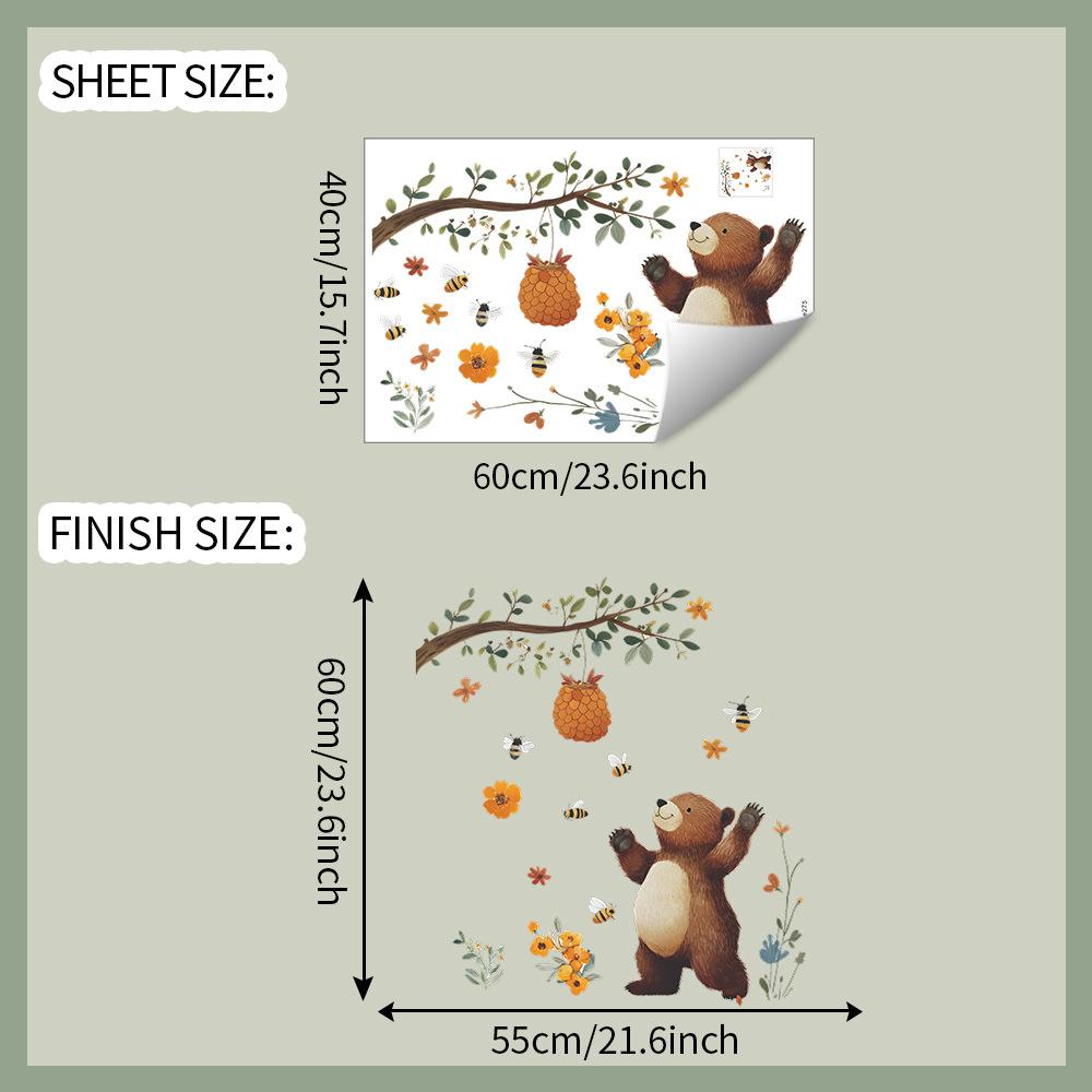 Cute Cartoon Bear with Honey Wall Sticker Sweet Nursery Decor for Bedroom Living Room Kids Room Self-Adhesive