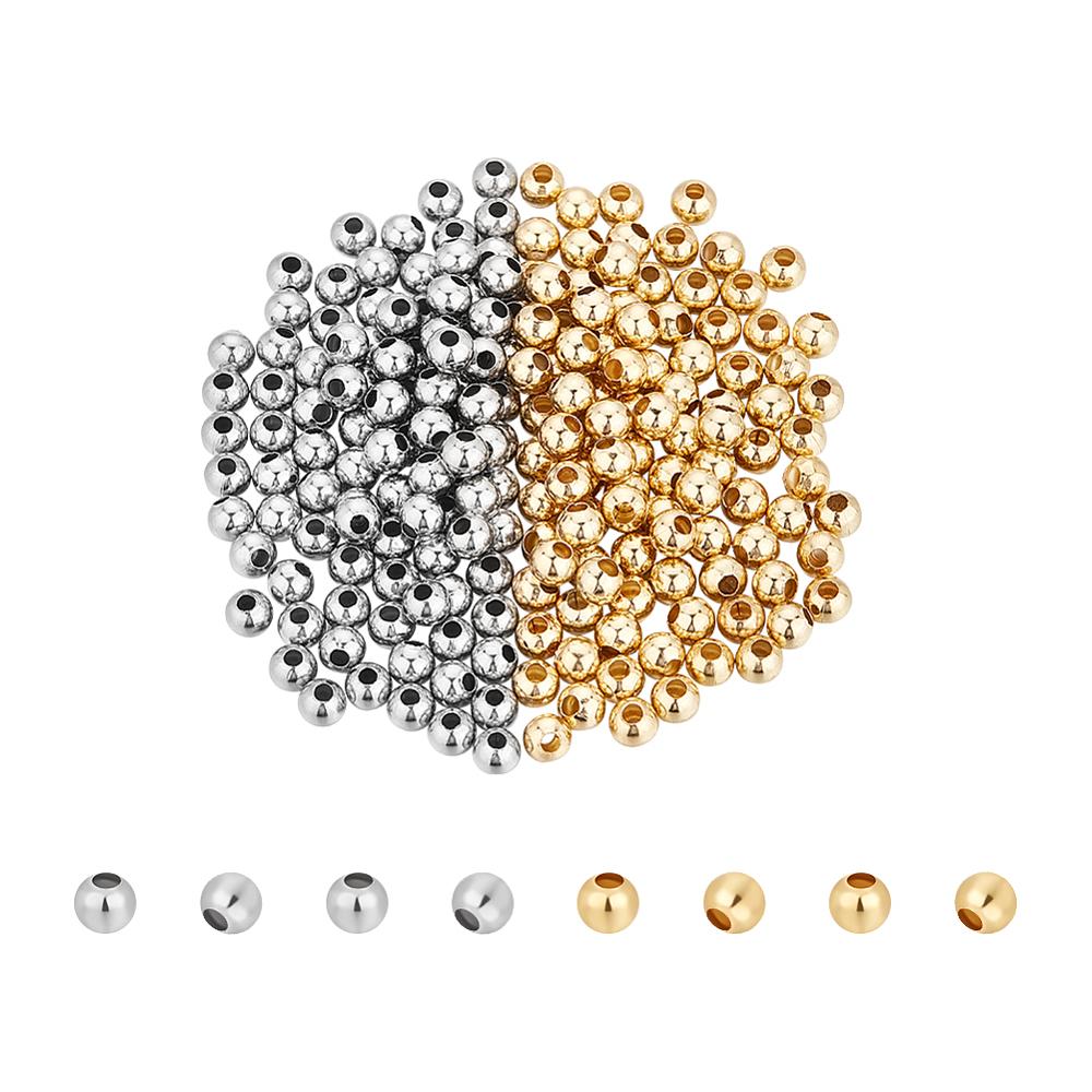 200Pcs 2 Colors 304 Stainless Steel Round Seamed Beads, for Jewelry Craft Making, Golden & Stainless Steel Color, 5x4.5mm, Hole: 2mm, 100pcs/color