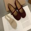 Suede Korean version of spring and autumn one-word buckle shallow mouth Mary Jane women's shoes 25 new leather round head flat-soled single shoe