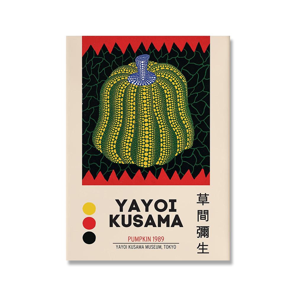 

Yayoi Kusama Виставка японського сучасного мистецтва Картина на полотні Плакат Сучасні квіти Гарбуз Крапки Очі Домашній декор для стін Принти 70x100cm No Framed