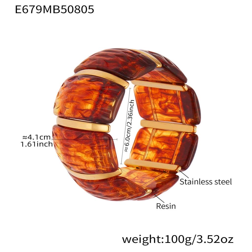18K Gold-Plated Dopamine Resin Bracelet: European & American Light Luxury Fashion, Versatile Wide Band Elastic Design.