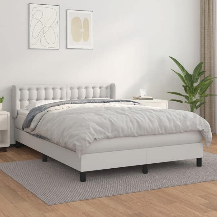 3130782 vidaXL Divan Bed with Mattress White 140x200cm Faux Leather