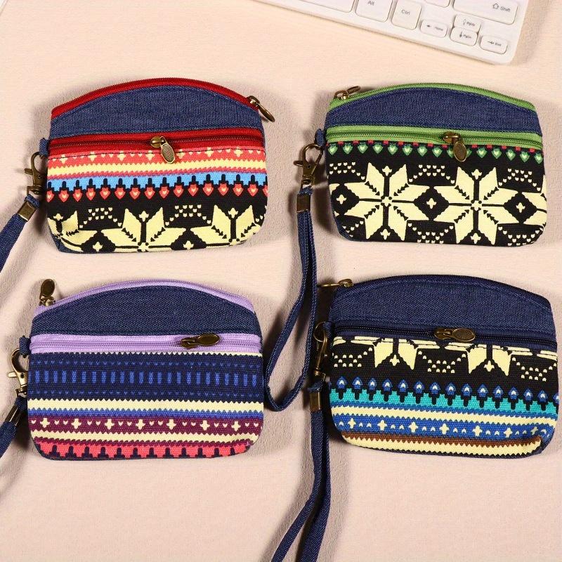 Boho Small Coin Purse Mini Wallet Coin Bag Flower Print Pouch Waterproof With Zipper Exquisite Present For Women Girls