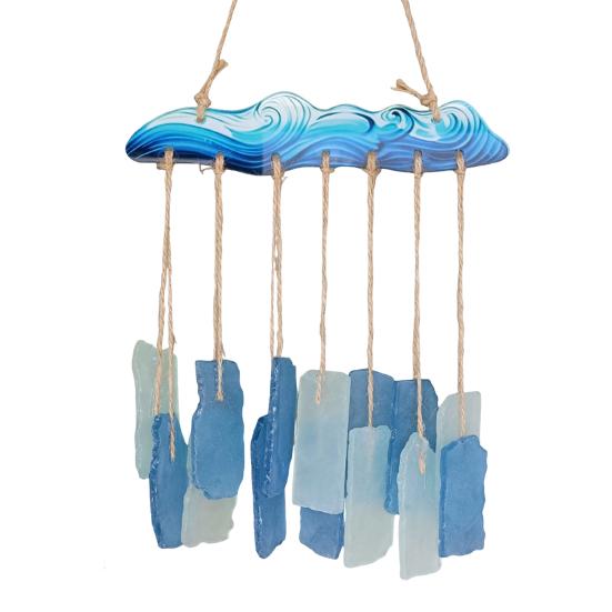 Meerglas-Windspiel für draußen Handgefertigt Meereswelle Küstenstil Hängendes Ornament für Strand Terrassen Dekoration Geschenke für Frauen