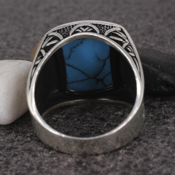 Herrenring, Silberbeschichteter Türkis Herrenring Ring