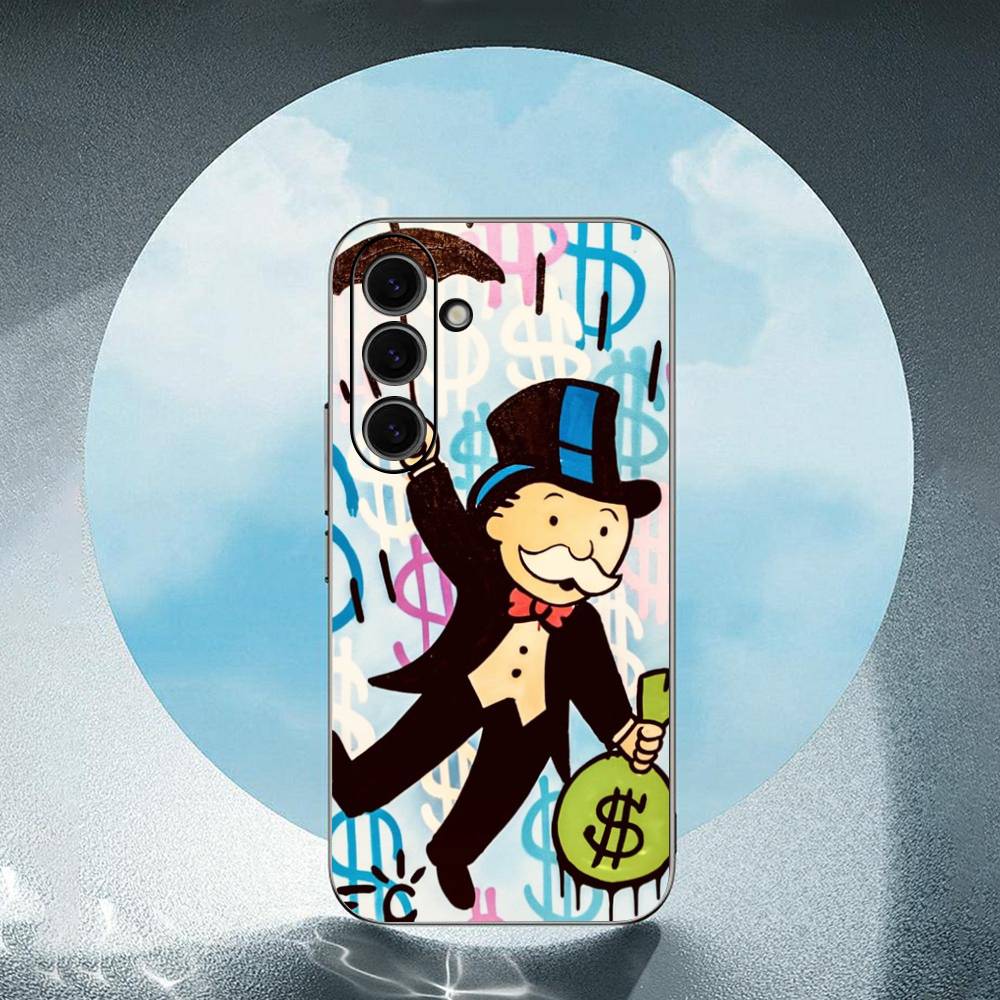 Cartoon Dollar Monopoly Luxury Black Phone Case For Samsung Galaxy S23 S24 S25 Ultra S22 Plus S21