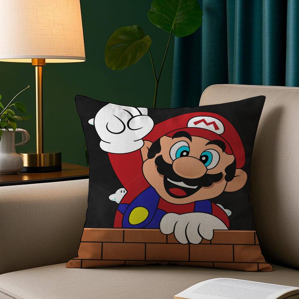 Cartoon M-MarioS Game Pillow Case Plush Fabric Soft Pillowcase Double Sided Print Sofa Cushion Cover Throw