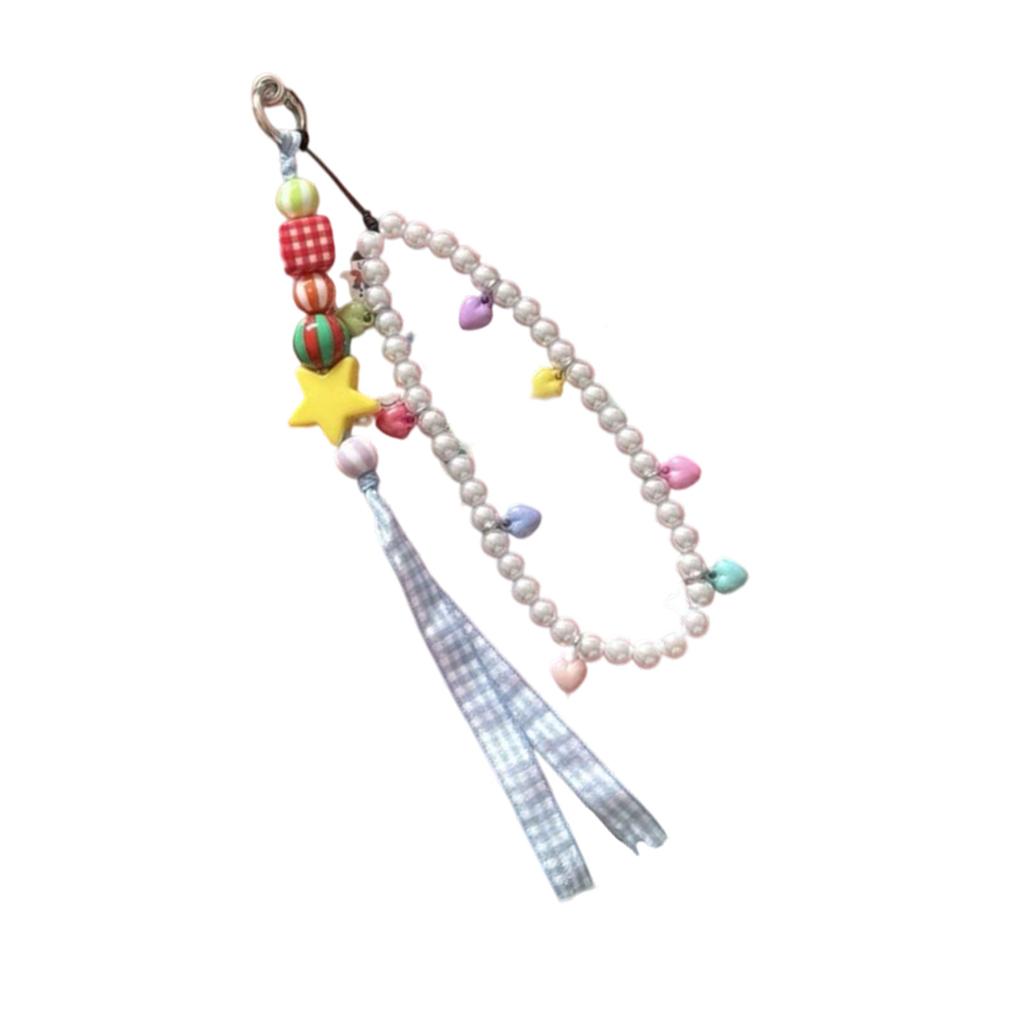 Colorful Acrylic Letter Bead Phone Strap Keychain Imitation Pearls Beaded Keyring Handmade Beaded Cellphone Lanyard