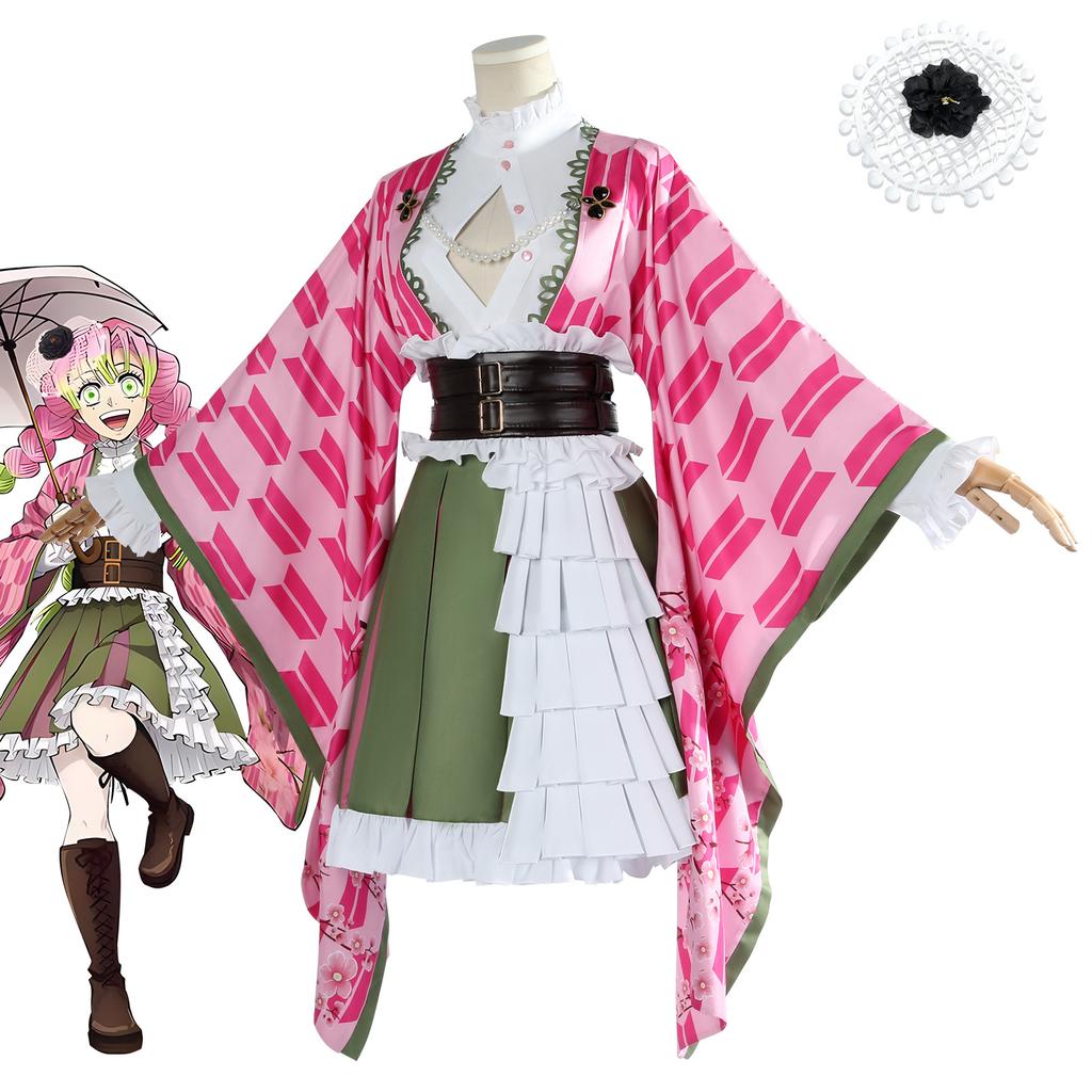 Kanroji Mitsuri Women's Cosplay Costume Set with Wig And Belt Anniversary Adult Anime Outfit for Halloween And Cosplay Events