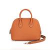 Mini Cowhide Crossbody Bowling Bag with Zipper - Classic Shell Design