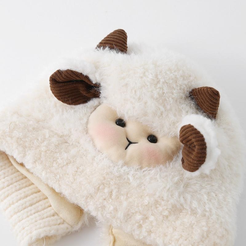 Fashion Cute Cartoon Sheep Beanie Bonnet Windproof Double Pompom Knitted Hat Warm Cold Proof Pullover Hat Winter