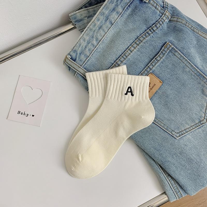 Spring And Summer All-In-One Machine 200-Needle Five-Point Short Socks, Letter Embroidery Trend Boat Socks Women