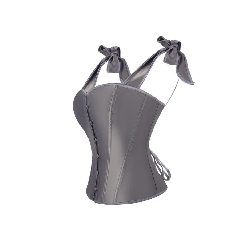 Top Corsetto in Raso Bordo con Spalline a Fiocco Chiusura Frontale Bustier Steccato per Donna