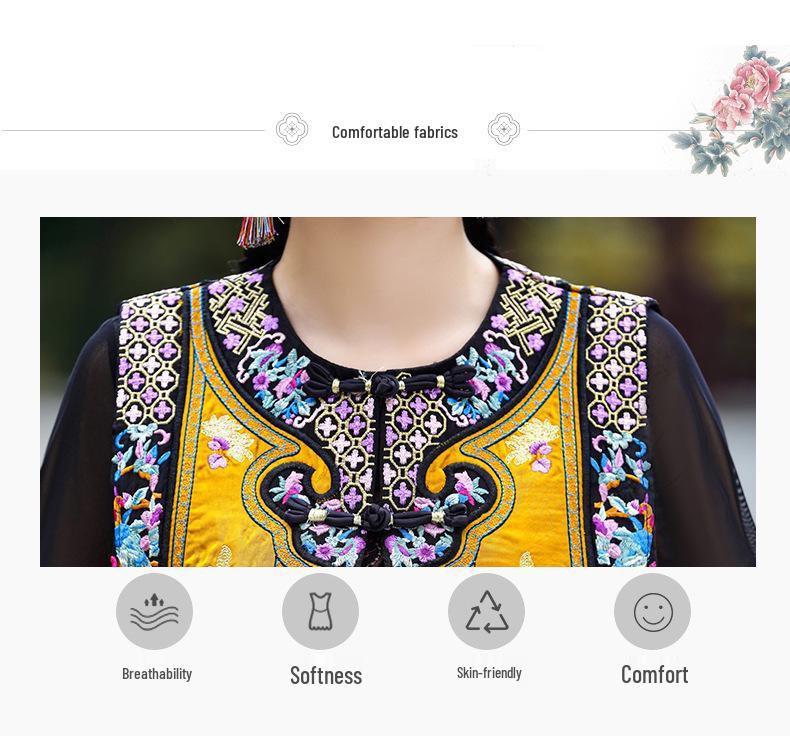 Ethnic Silk Embroidered Short Vest - New Chinese Style Cardigan
