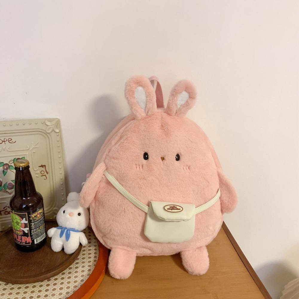 With pendant Plush Rabbit Backpack Plush Stuffed Plush Book Bag Cute Bunny Crossbody Bag  Student