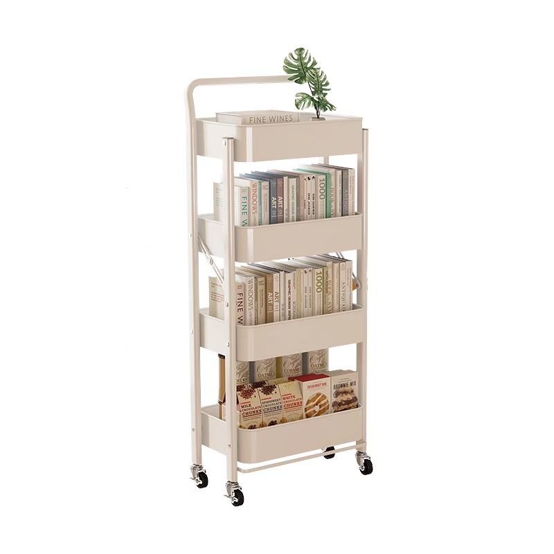 Home Living Room Snack Storage Cart with Iron Frame, Reading Stand by Desk, Backpack Holder KTY