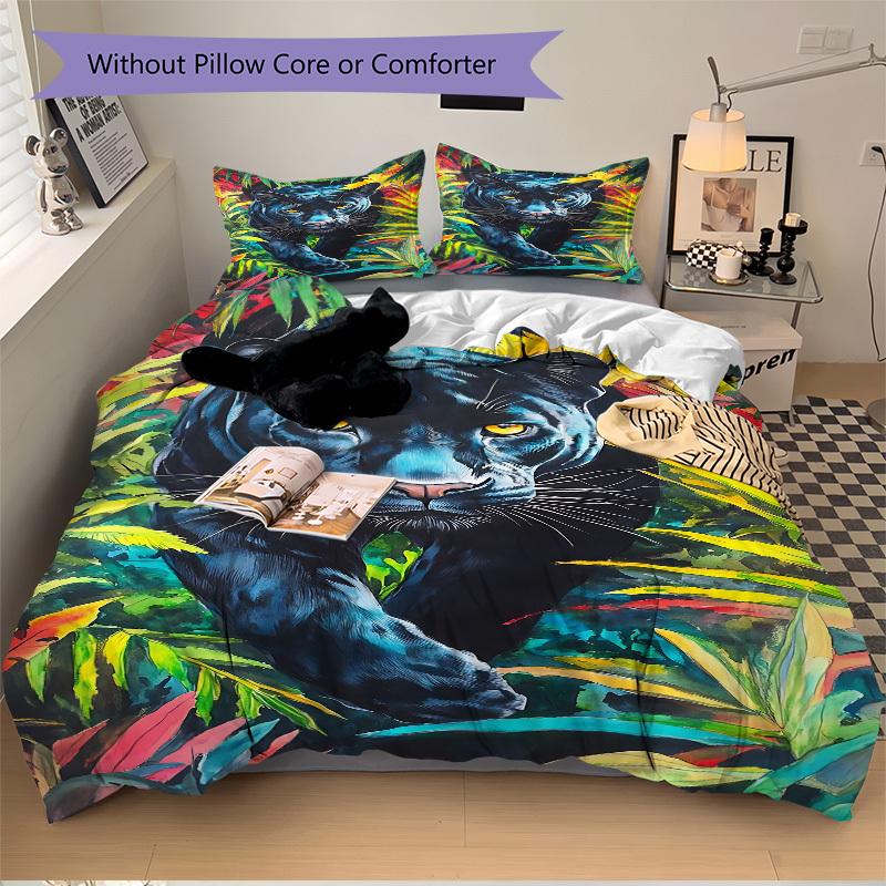 3pcs Panther, Jungle Duvet Cover Set -Includes 1 Duvet Cover and 2 Pillowcases, No Quilt Core, All-Season Home Decor  yy251111113