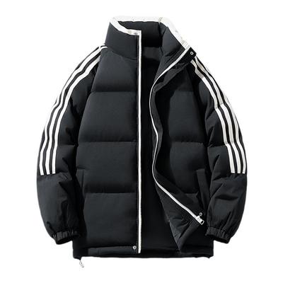 Winter Trend Striped Stand-up Collar Loose Cotton-padded Clothes Couple Style Warm Versatile Cotton-padded Jacket Men