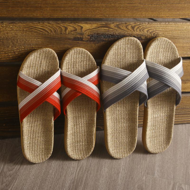 Linen Slippers Women's Summer Lightweight New Couples Home Indoor Thick Bottom Comfortable Cross with Cool Slippers Men