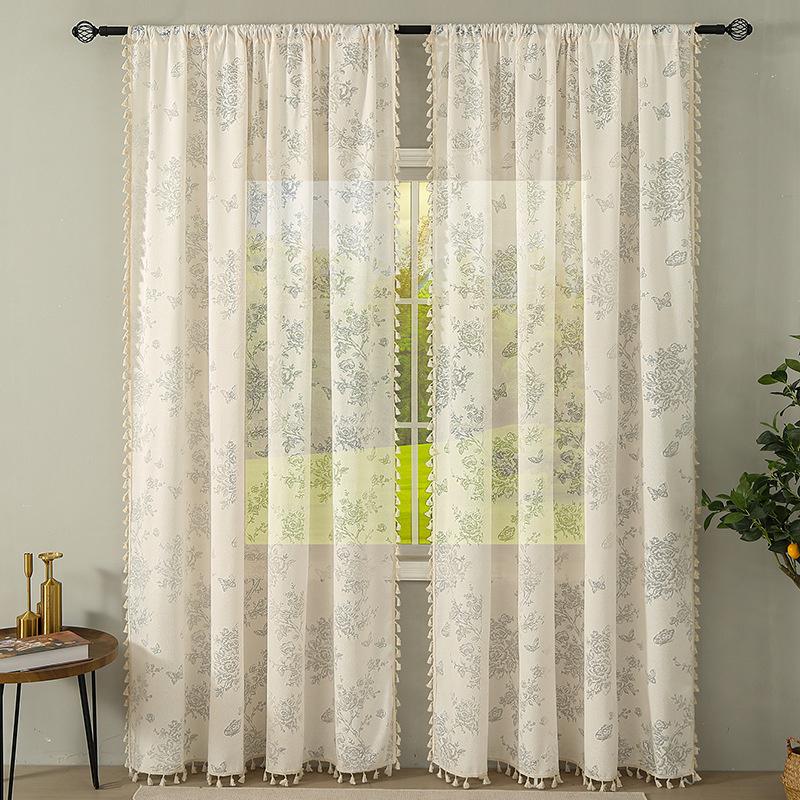 Sheer Lace Curtains for Bedroom Ivory Elegant Grommet Curtains Scalloped Edges Floral Kitchen Window Curtains  Panels Drape Soft