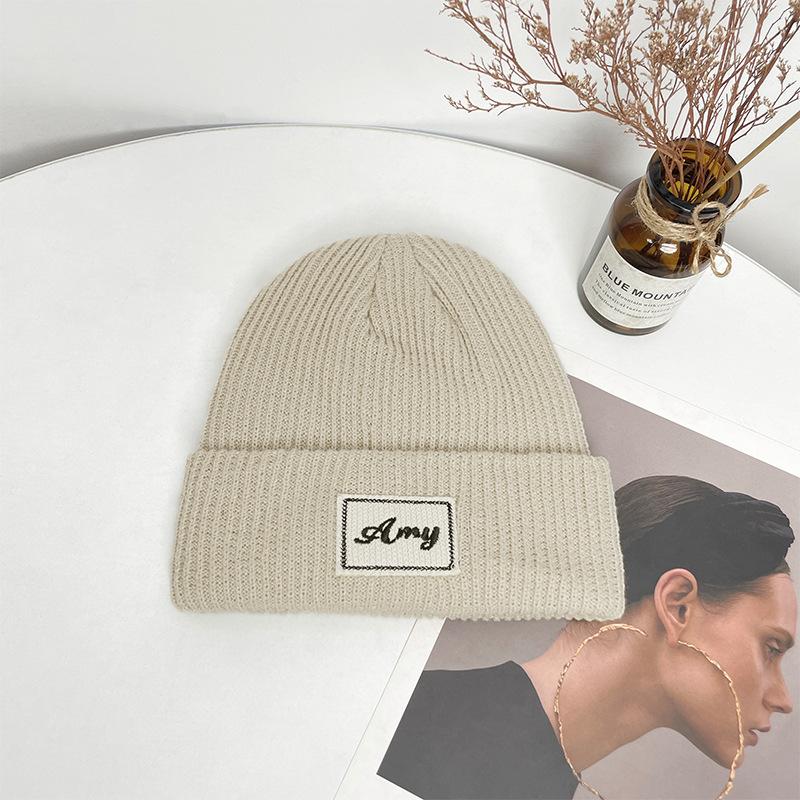 Big head circumference knitted wool hat men's winter outdoor cold and warm pullover hat simple letter bag head cold hat