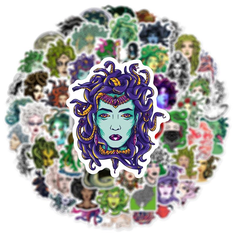 60pcs Snake-haired Banshee Medusa Graffiti Stickers Skateboard Helmet Notebook Guitar Stationery Waterproof PVC Stickers