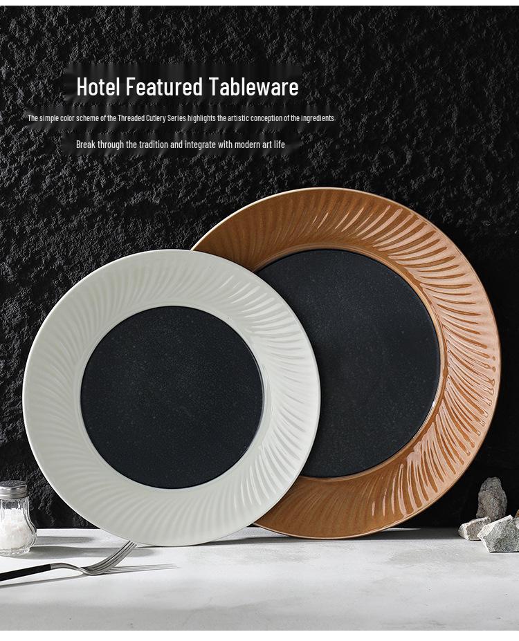 High-End Multi-Color Ceramic Dinnerware Set: Western Plates, Soup Bowls, Salad Bowls, and Wide-Edged Flat Plates for Commercial Use.