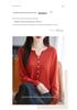 2026 Spring/Autumn Women's V-Neck Fine Wool Knit Cardigan - Long Sleeve, Solid Color, Loose Fit