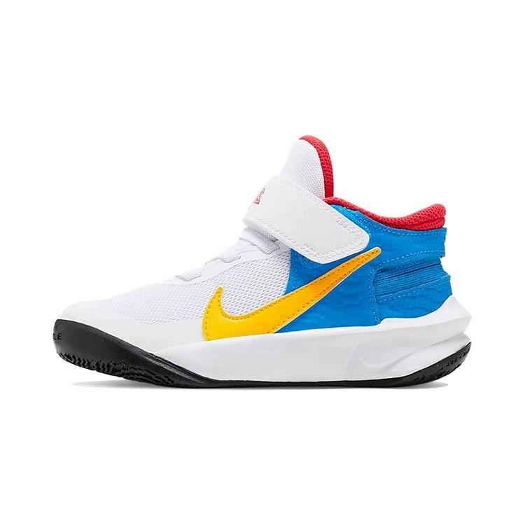Nike Team Hustle D 10 Flyease Slip-Resistant Shock Absorbing Breathable Low-Top Basketball Shoes Kids Sneaker White Blue Yellow DV9109-171