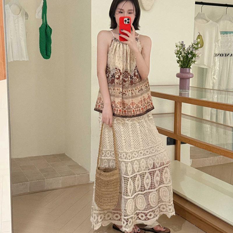 Bohemian Crochet High-Waisted Knit Skirt