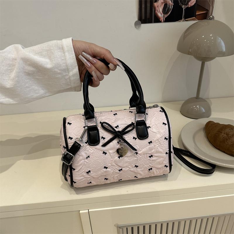 

Bow Boston bag women s new sweet versatile portable shoulder bag fashionable foreign commuter messenger women s bag розовый
