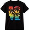 Retro Sunset Palm Trees LOVE T-Shirt Beach Summer Tropical Holiday Tee