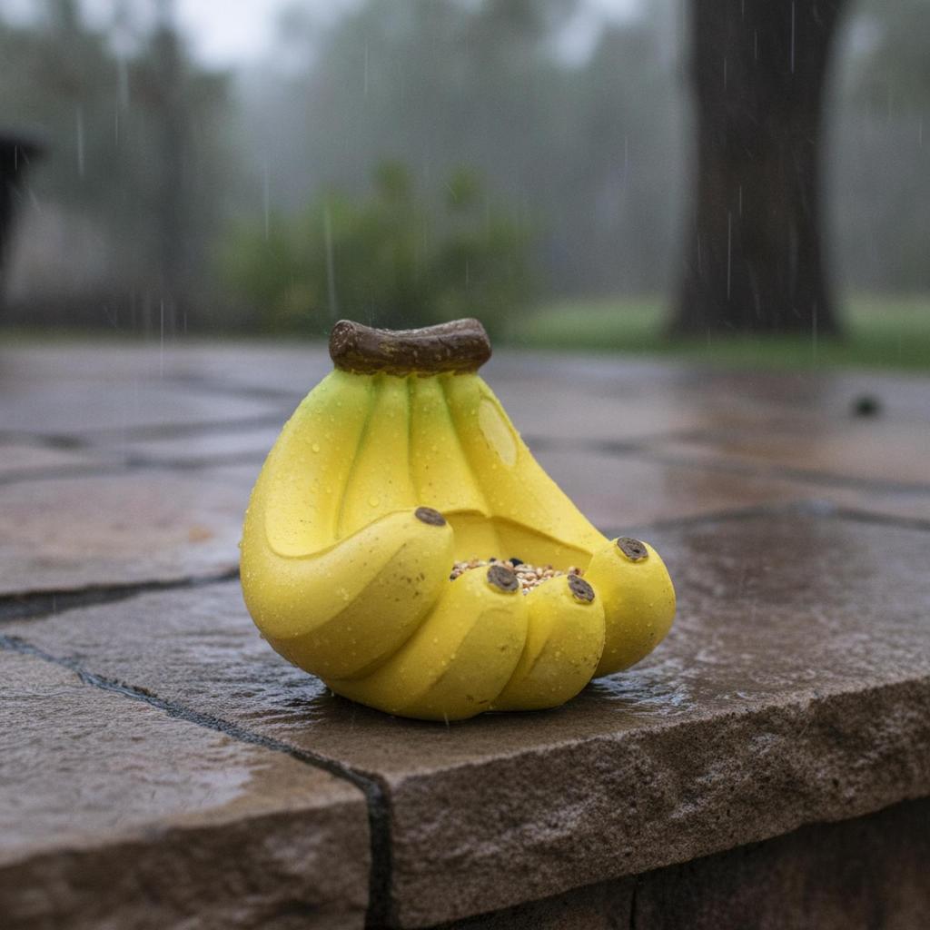 Banana Bird Feeder Yellow with Hanging Hole Resin Garden Decoration for Gardeners, Yard,