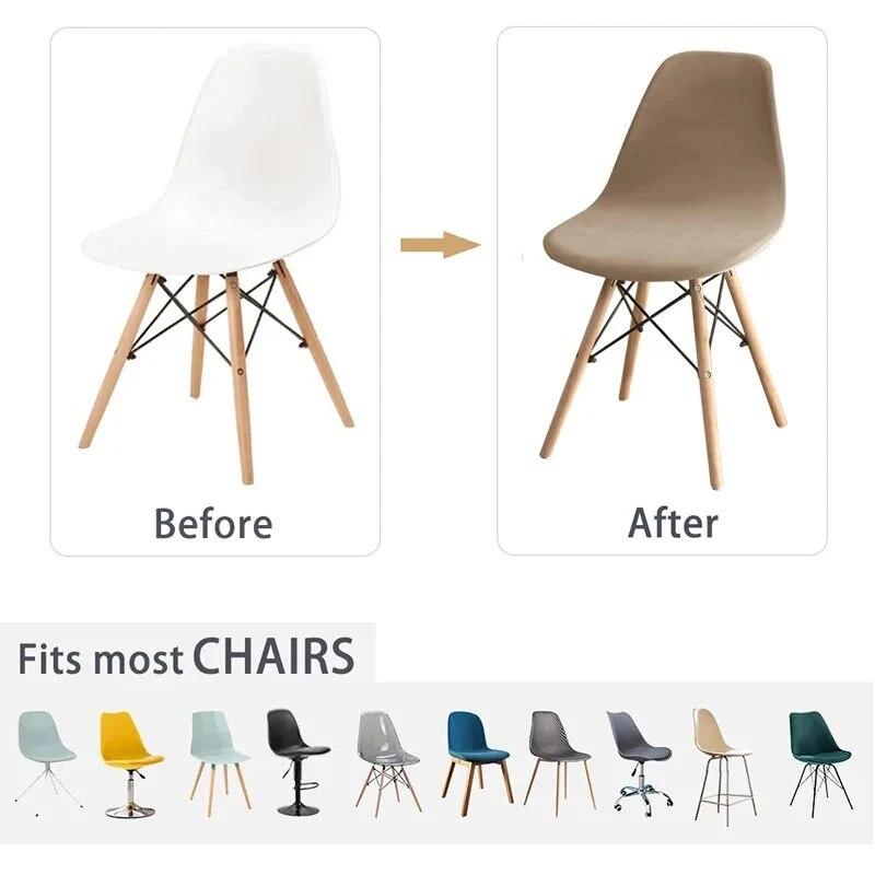 Velvet Fabric Shell Chair Cover Stretch Dining Seat Covers Slipcover Furniture Protector Hotel Home Office Living Room Removable