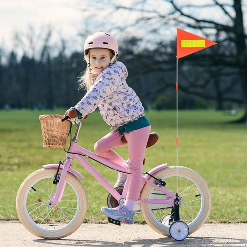 Reflective Bicycles Safety Flag Adjustable Up To 6 ft Poles Weather Resistant For Camping Wheelchair High Visibility