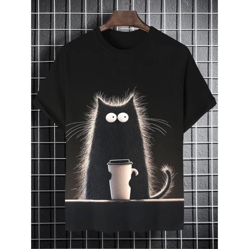 

Летняя футболка с круглым вырезом, мультяшным забавным котом и 3D-принтом, модная, повседневная, с коротким рукавом, мужская 6XL