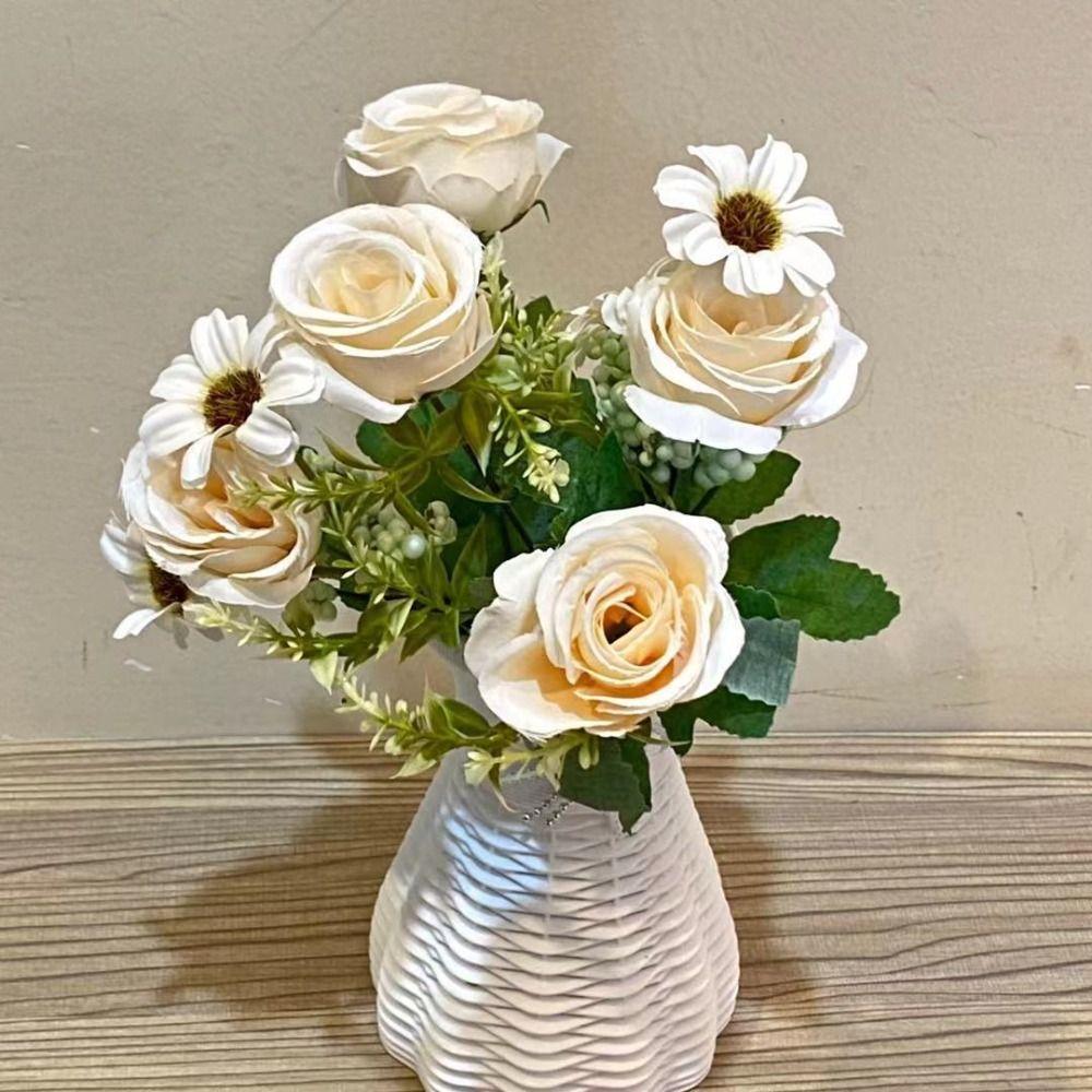Silk Peony Artificial Flower 5 Roses 4 Daisies Wedding Simulation Bouquet  Wedding Table