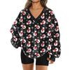 Women's Fashionable V-neck Christmas Printed Long Sleeved Casual Pullover Plush Warm Pocket Sweatshirt Top