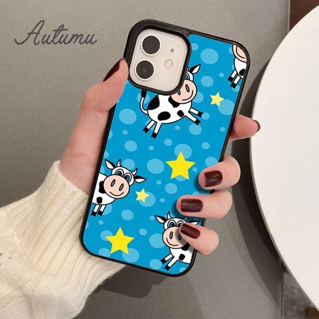 Animal Cute Cartoon Cow Phone Case for iPhone 11 12 13 14 Pro Max Mini X XR XS SE 2020 6S 7 8 Plus Samsung Galaxy S21 S22 Cover