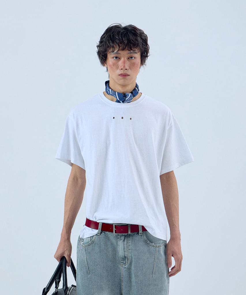 NOISE Eyelet Crop Short Sleeve T-Shirt - White
