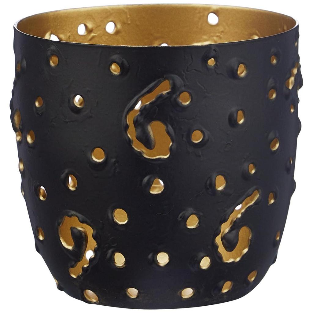 Ornamental Iron Tea Light | Stylish | for Indoors & Outdoors Décor (Matt Black with Gold)