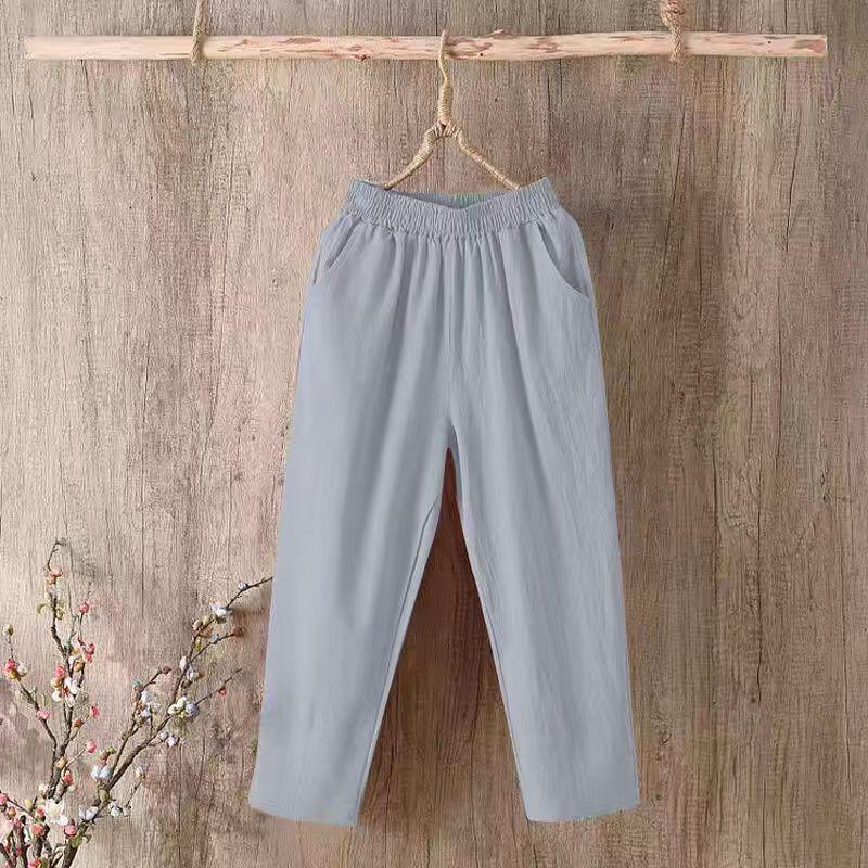 

Женские хлопково-льняные брюки гаремы - Весна/Осень, Повседневные, Легкие, Маленькие, Укороченные, Длина семь восьмых. XL [110-140 cm]