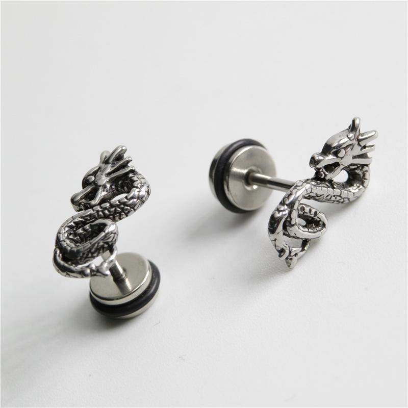 1 Pair New Style Gothic Dumbbell Stud Earrings For Men/Women Stainless Steel Punk Piercing Jewelry