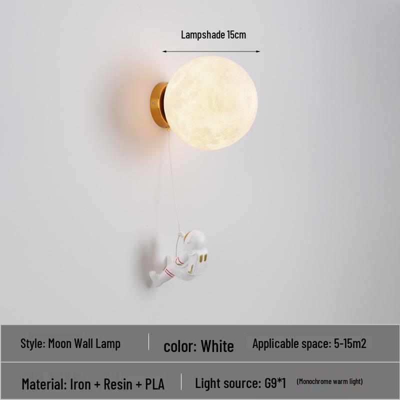 

Kids Astronaut Moon Wall Light - Modern Minimalist Nordic Design for Boys Bedroom No Bulb