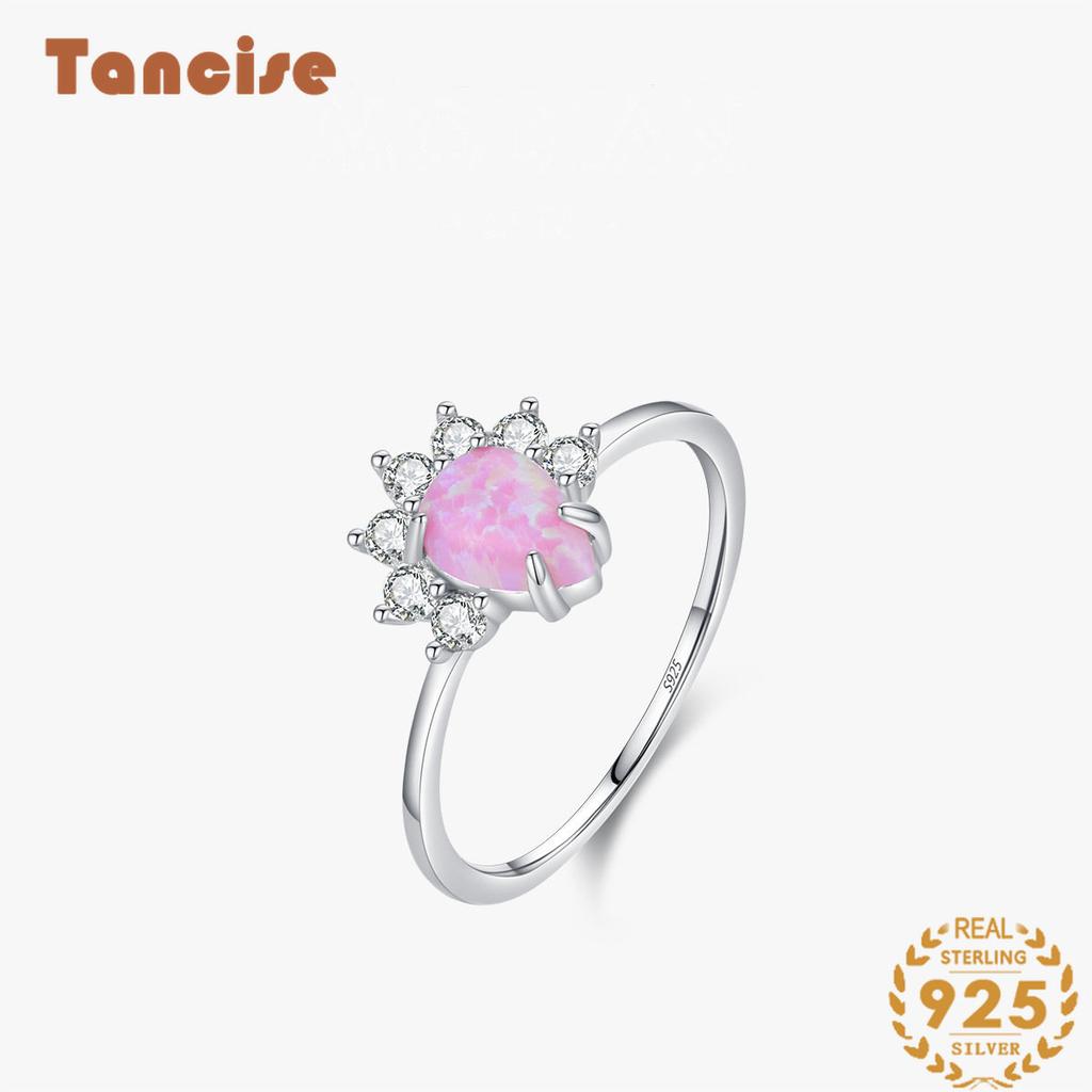 Tancise Classic 925 Sterling Silver Zircon Opal Ring Ladies Jewelry Wedding Promise Party Gift