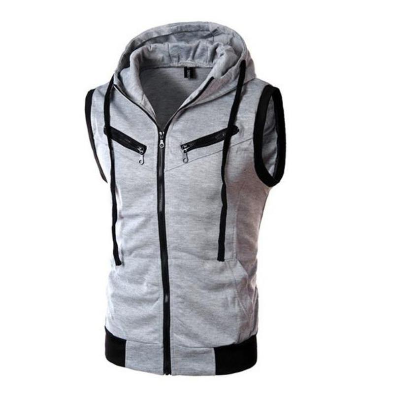 Jamickiki Newest Fashion Outdoor Men's Sleeveless Zipper Tank Top Joggers Vest Hooded Waistcoat Sleeveless Hoodies. 3 Colors